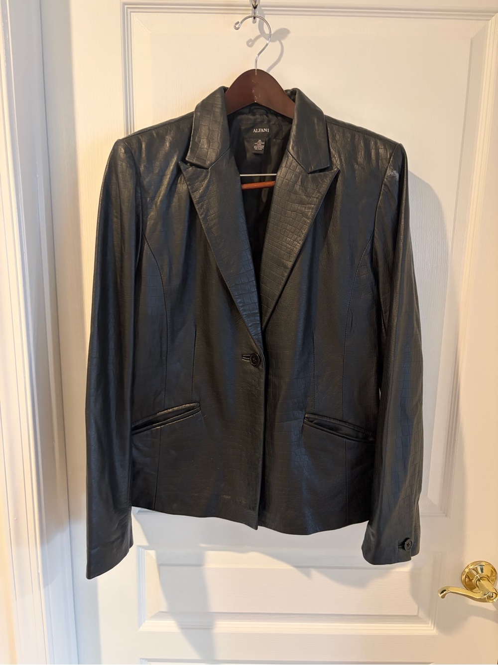Alfani Black Croc-Embossed Leather Jacket